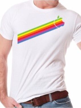 APPLE White Short-Sleeve Tee with Rainbow LGBT+ Stripe Logo size S. Unisex